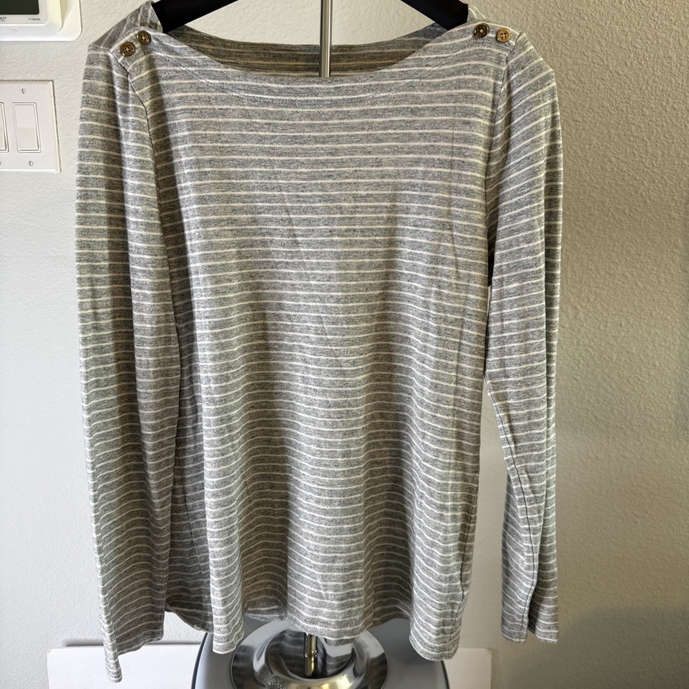J. CREW Women's Painter Tee Long Sleeve Gray & White Striped Size XL